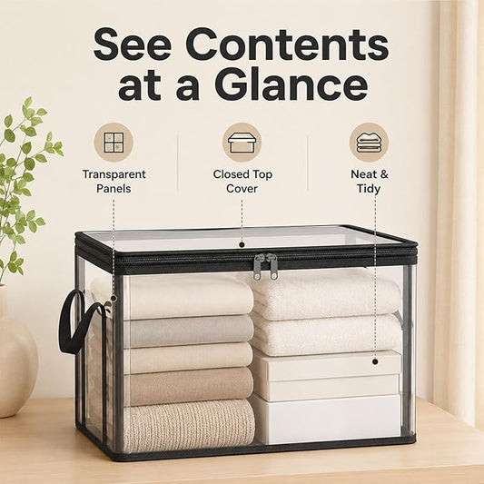 Heavy-Duty Clear Plastic Storage Box with Hinged Lid